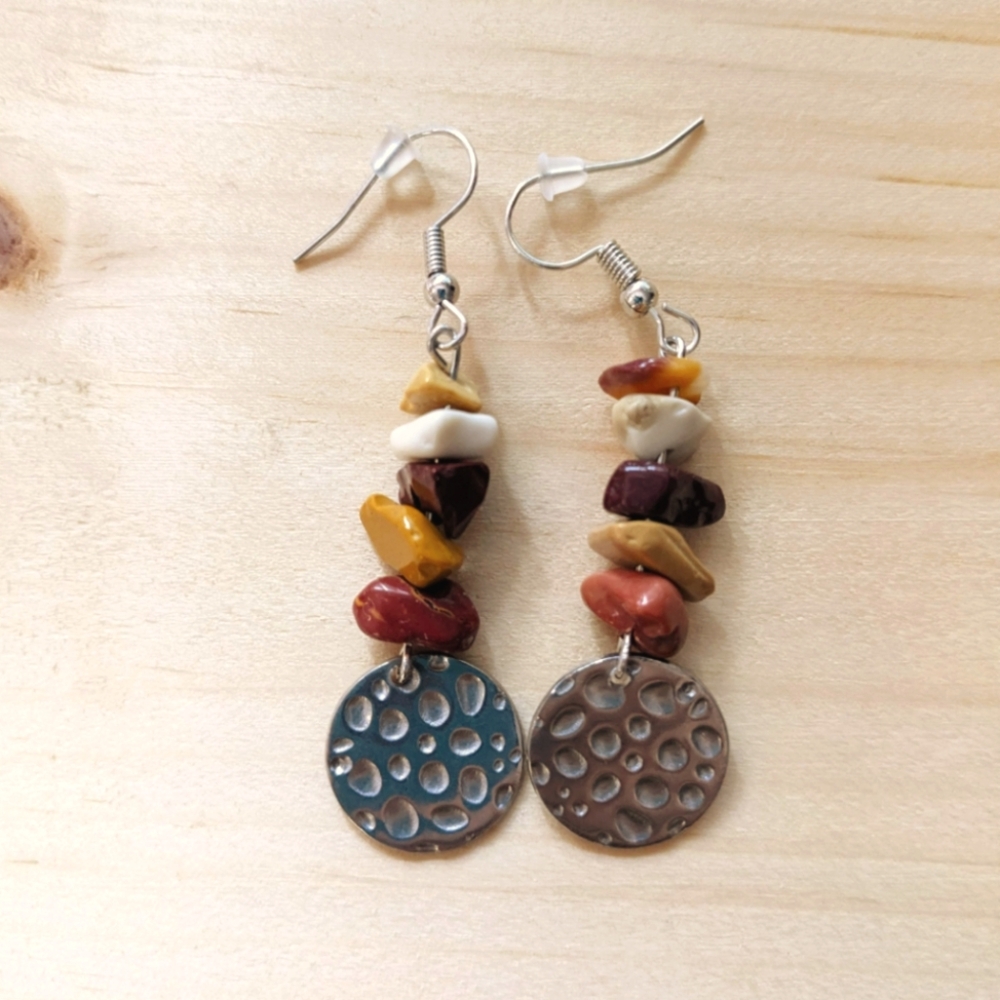 Multicolored Layered Jasper Earrings with Silver Disc